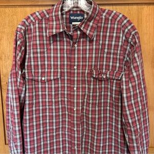 Pearl Snap Wrangler Men's Western Red and Gray Plaid Shirt